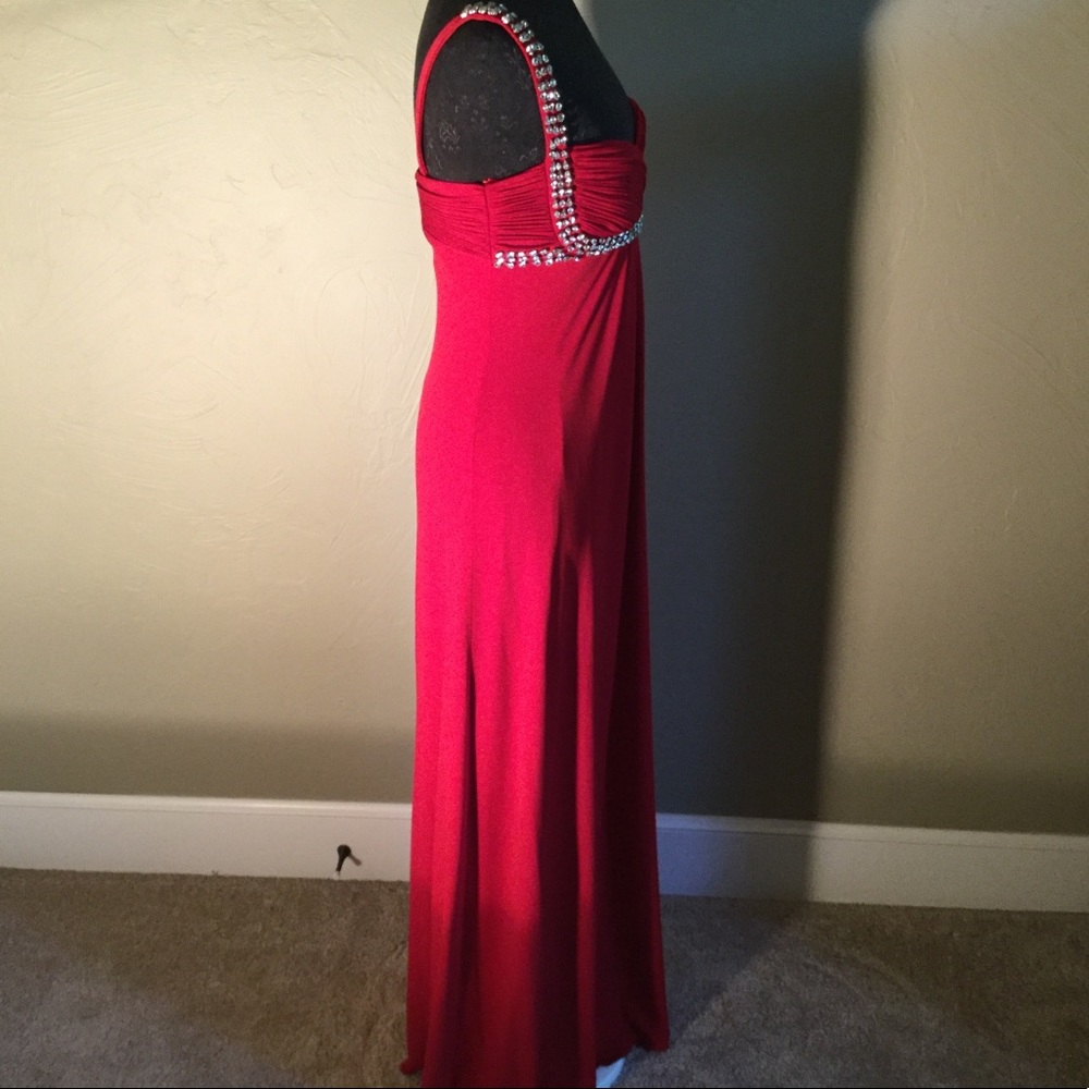 Js Boutique Red Evening Gown With Beaded Straps - image 2